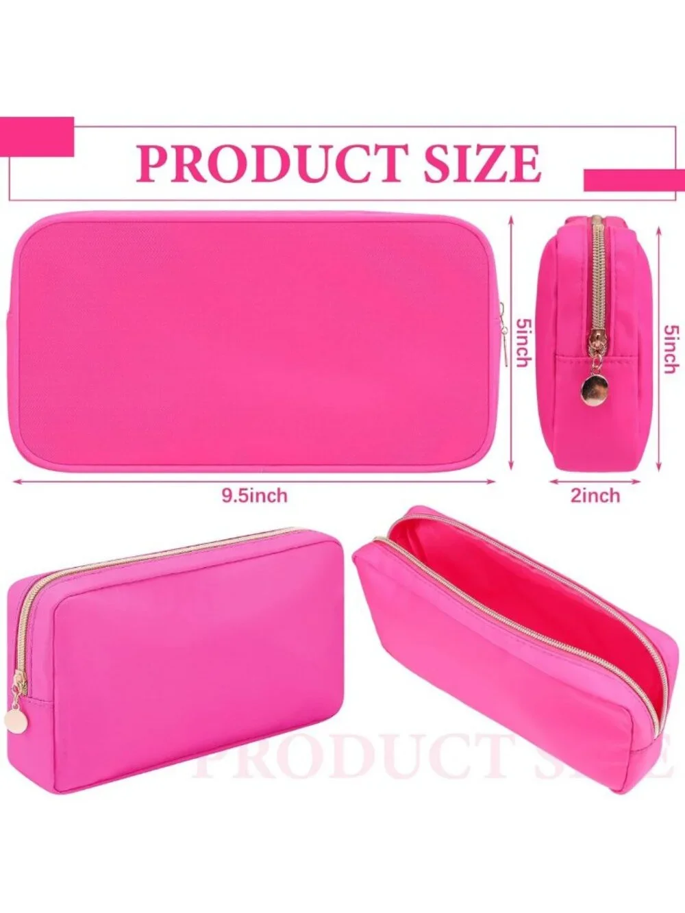 4 Pcs Waterproof Nylon Makeup Bags Set - Travel Toiletry Organizer, Hot Pink